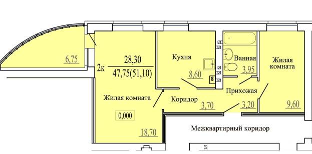 Планировка двухкомнатной квартиры литер 15.3 47.75